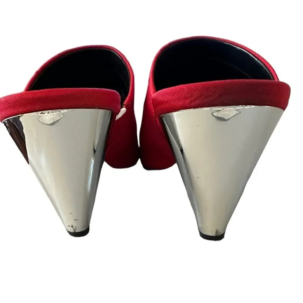 A new day red fabric uppers. Silver metallic chunky 3” heel size 7.5 - Picture 6 of 7